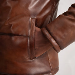 Nipor Brown Leather Hooded Jacket