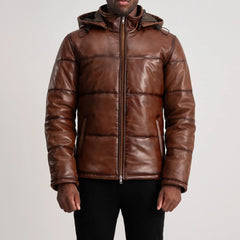 Nipor Brown Leather Hooded Jacket