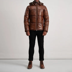 Nipor Brown Leather Hooded Jacket