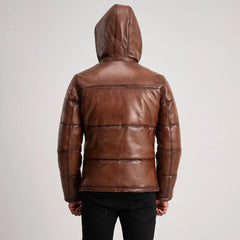 Nipor Brown Leather Hooded Jacket