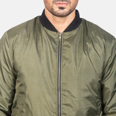 Vevet Green Leather Bomber Jacket
