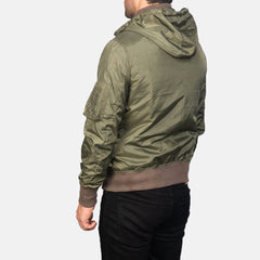 Rasos Green Leather Hooded Bomber Jacket