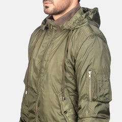 Rasos Green Leather Hooded Bomber Jacket