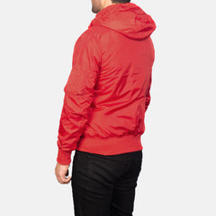 Rasos Red Leather Hooded Bomber Jacket