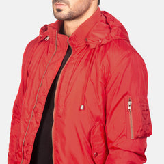 Rasos Red Leather Hooded Bomber Jacket
