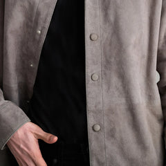 Zetean Grey Leather Shirt Jacket