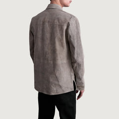 Zetean Grey Leather Shirt Jacket