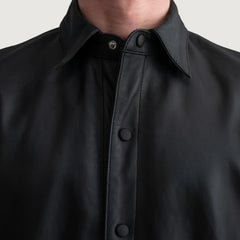 Zetean Black Leather Shirt Jacket