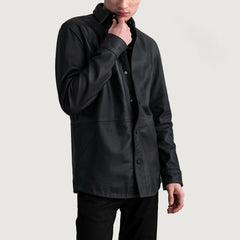 Zetean Black Leather Shirt Jacket