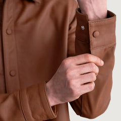 Zetean Brown Leather Shirt Jacket