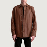 Zetean Brown Leather Shirt Jacket