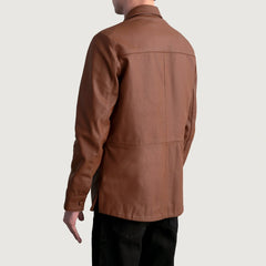 Zetean Brown Leather Shirt Jacket