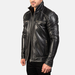 Ririon Black Leather Biker Jacket
