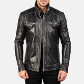 Ririon Black Leather Biker Jacket