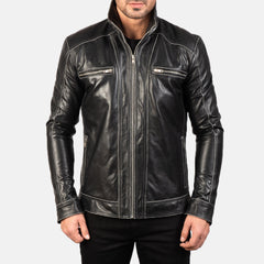 Ririon Black Leather Biker Jacket