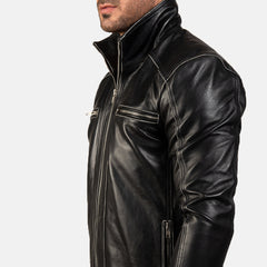 Ririon Black Leather Biker Jacket