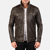 Ririon Brown Leather Biker Jacket