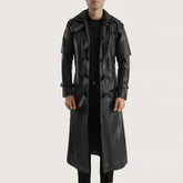 Zavum Black Leather Hooded Coat Jacket