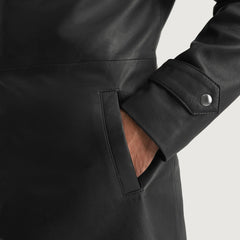 Vebian Black Leather Coat Jacket