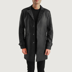 Vebian Black Leather Coat Jacket