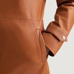 Vebian Brown Leather Coat Jacket