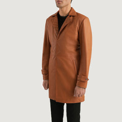 Vebian Brown Leather Coat Jacket