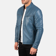 Jopix Blue Leather Biker Jacket