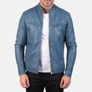 Jopix Blue Leather Biker Jacket