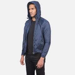 Lerel Blue Leather Hooded Jacket