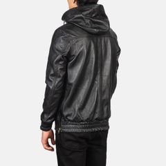 Sivar Black Leather Hooded Pullover Jacket