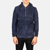 Sivar Blue Suede Hooded Pullover Jacket