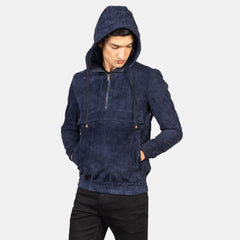 Sivar Blue Suede Hooded Pullover Jacket