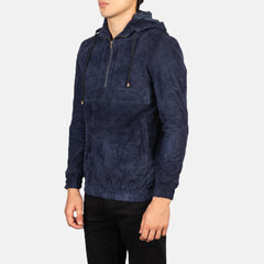 Sivar Blue Suede Hooded Pullover Jacket