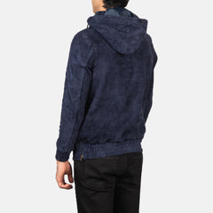 Sivar Blue Suede Hooded Pullover Jacket