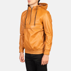 Sivar Brown Leather Hooded Pullover Jacket