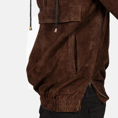 Sivar Mocha Suede Hooded Pullover Jacket
