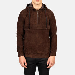 Sivar Mocha Suede Hooded Pullover Jacket