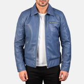 Wytos Blue Leather Biker Jacket
