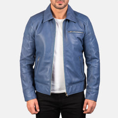 Wytos Blue Leather Biker Jacket