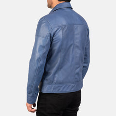 Wytos Blue Leather Biker Jacket