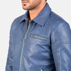 Wytos Blue Leather Biker Jacket
