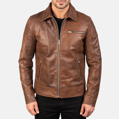 Kegan Brown Leather Biker Jacket