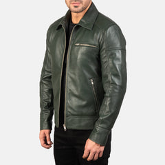 Wytos Green Leather Biker Jacket