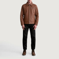 Wytos Brown Leather Biker Jacket