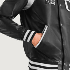 Lekas California Black Leather Varsity Jacket