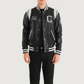 Lekas California Black Leather Varsity Jacket