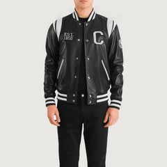 Lekas California Black Leather Varsity Jacket