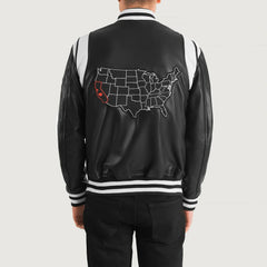 Lekas California Black Leather Varsity Jacket