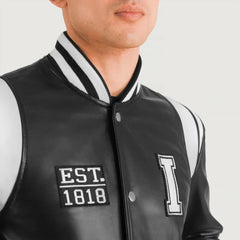 Lekas Illinois Black Leather Varsity Jacket