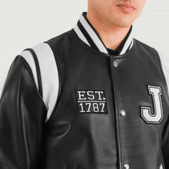 Lekas New Jersey Black Leather Varsity Jacket